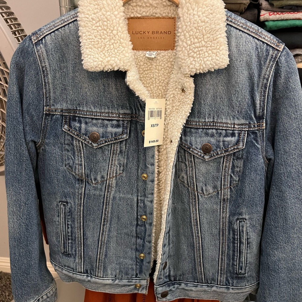 Lucky Brand Kids Blue Denim Jacket with Cream Sherpa Collar